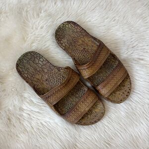 Brown Textured Slide Sandals